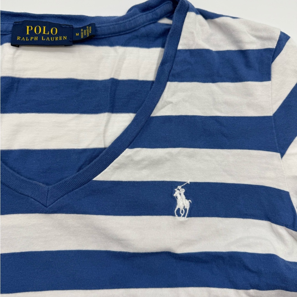 Polo by Ralph Lauren Women's Striped Navy and White Tee, Size Medium - Picture 3 of 11